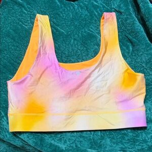 Fabletics Reversible Pink & Yellow Tie-Dye Sports Bra